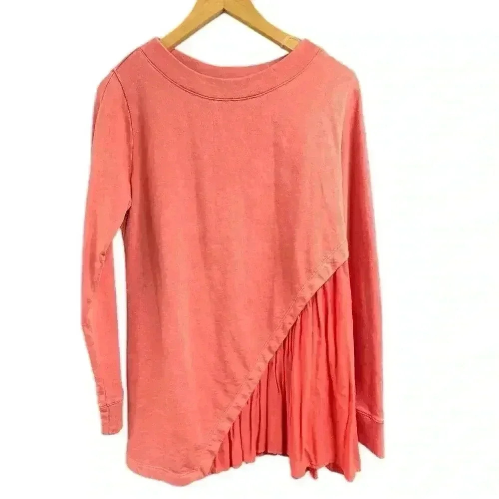 Soft Surroundings Elevate Long Sleeve Sweatshirt Top Size XS Coral Side Ruffle